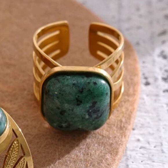 #18 NEW 18k Gold Plated Natural African Turquoise Ring - Picture 1 of 5